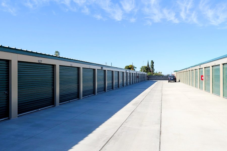Concrete driveways and storage units at Wasco Mini Storage