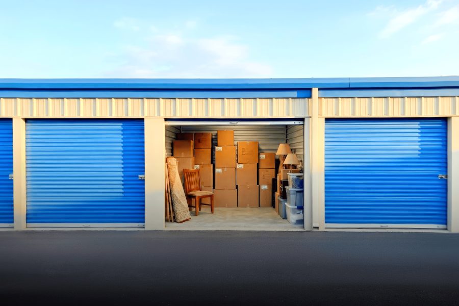 Drive-up self storage units at Goshen Area Storage with wide driveway and roll-up doors